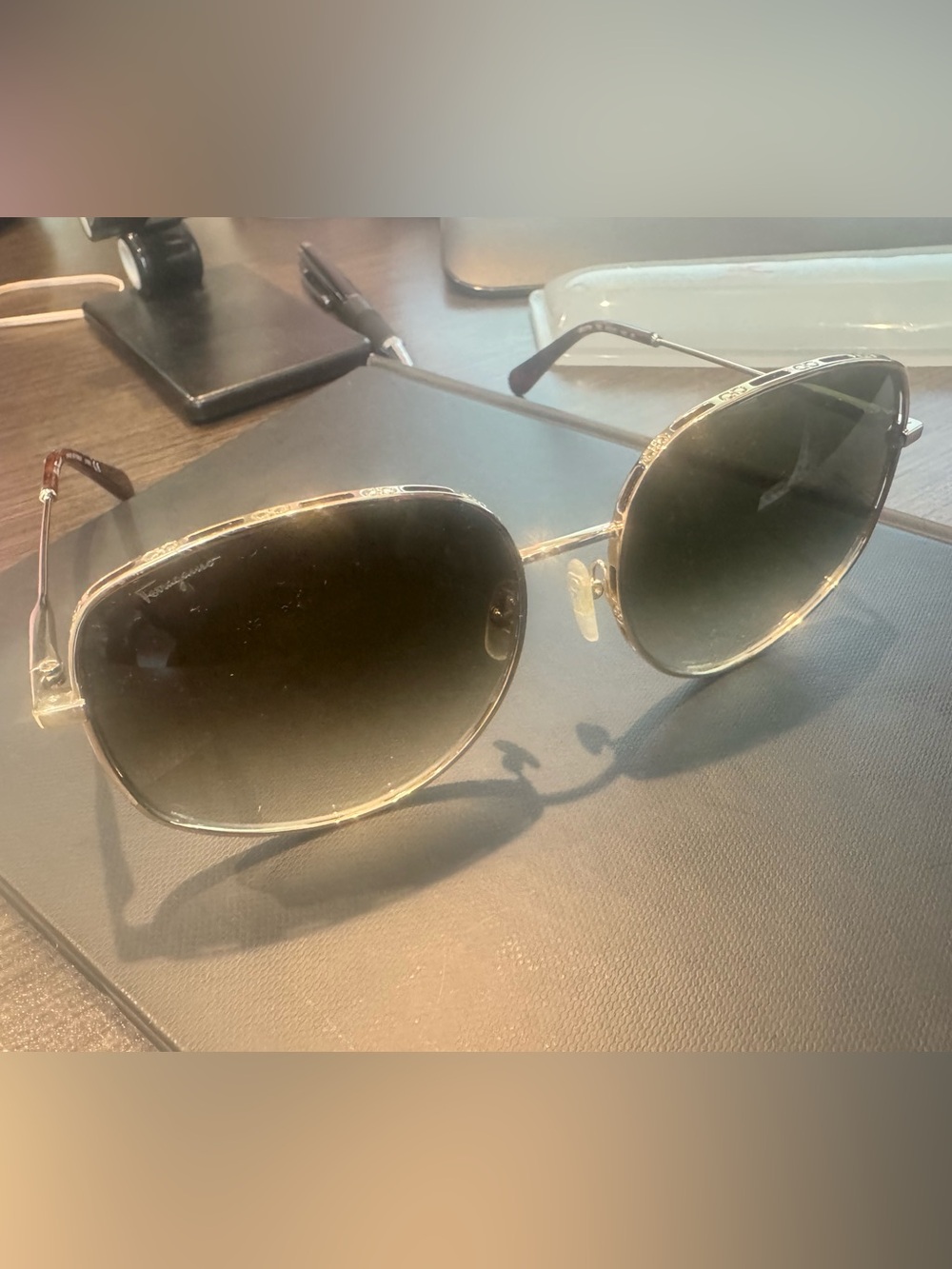 Salvatore Ferragamo Gold Frame Black Lens Women's Sunglasses